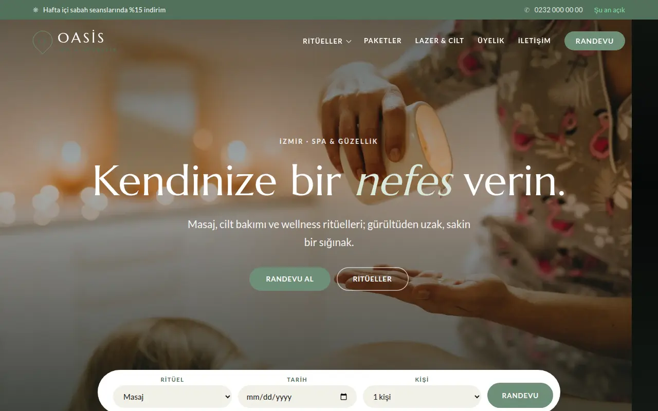 Kadın Kuaförü Web Sitesi — Oasis Spa & Güzellik Merkezi